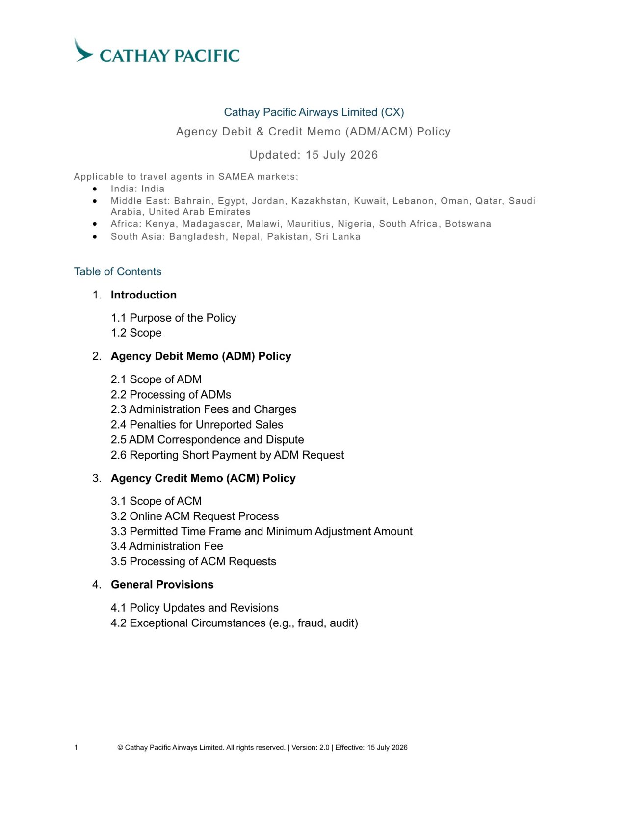 Debit and Credit Memo Policy for Travel Agents
